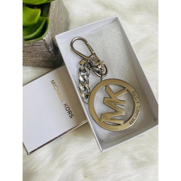 Michael Kors Silver MK Logo Keychain with Box